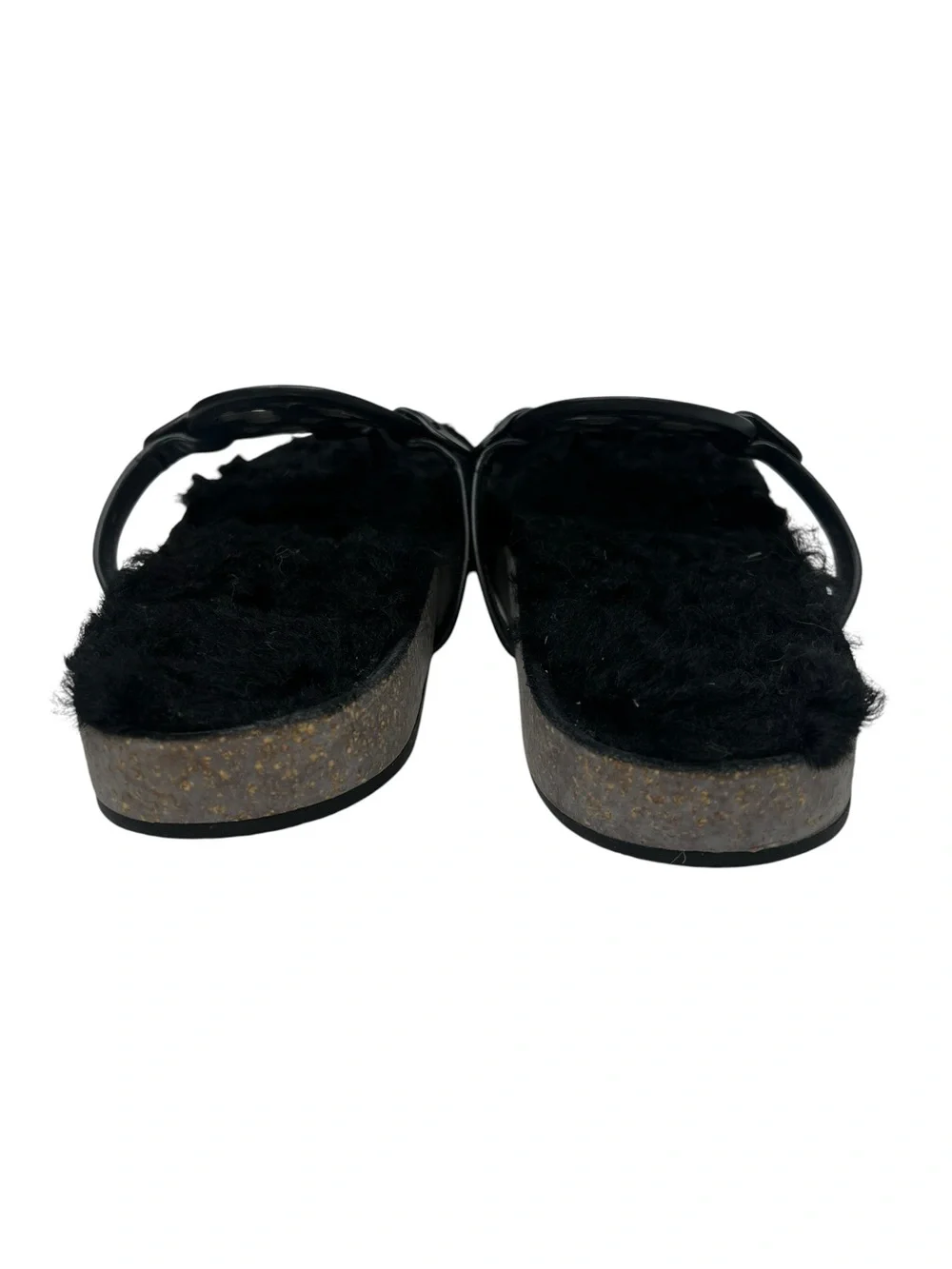 Tory Burch Black Furry Logo Thong Sandals